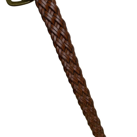 Fossil Brown Leather Belt Womens Medium Woven Brass Buckle 1" Adjustable Classic - Picture 5 of 7